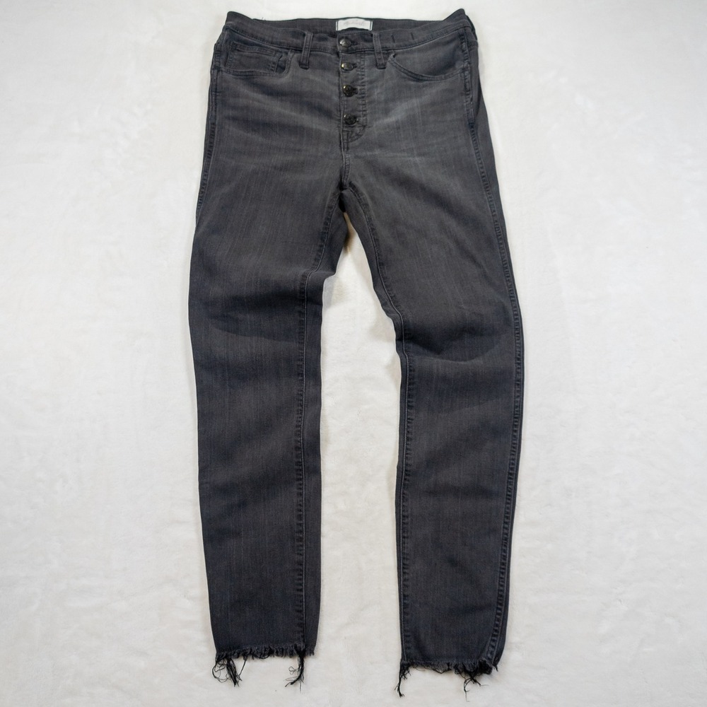 Madewell Button Fly Jeans Women 28 Black Skinny High-Rise Frayed Indie Grunge